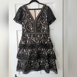 Eliza J Elegant Black Lace Tiered Dress Sz 10